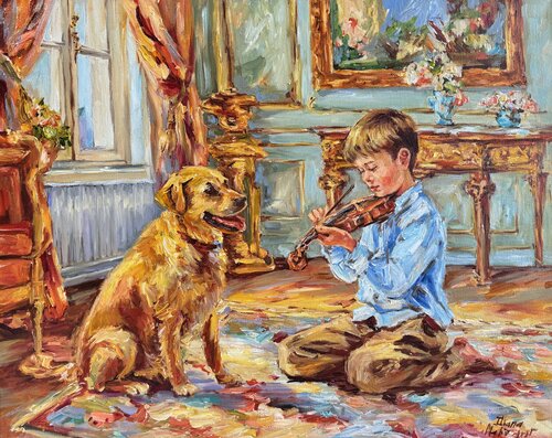 Un garçon avec son violon von Diana Malivani, Malerei kaufen auf Singulart