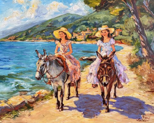 Une promenade le long de la mer by Diana Malivani, 회화 for Sale on Singulart