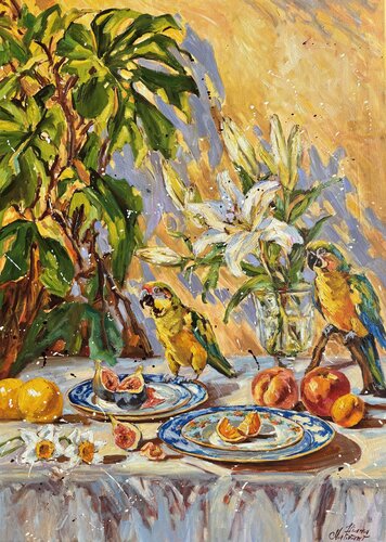 Still Life with Parrots by Diana Malivani, Painting for Sale on Singulart