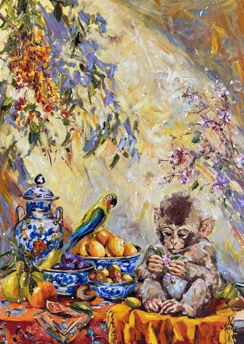 Still Life with a Monkey di Diana Malivani, Pittura in vendita su Singulart