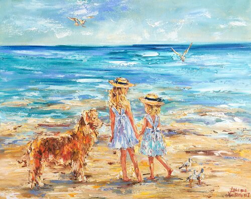 Promenade sur une plage van Diana Malivani, Schilderij te koop op Singulart