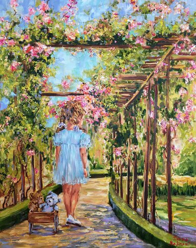 À l'ombre des rosiers di Diana Malivani, Pittura in vendita su Singulart
