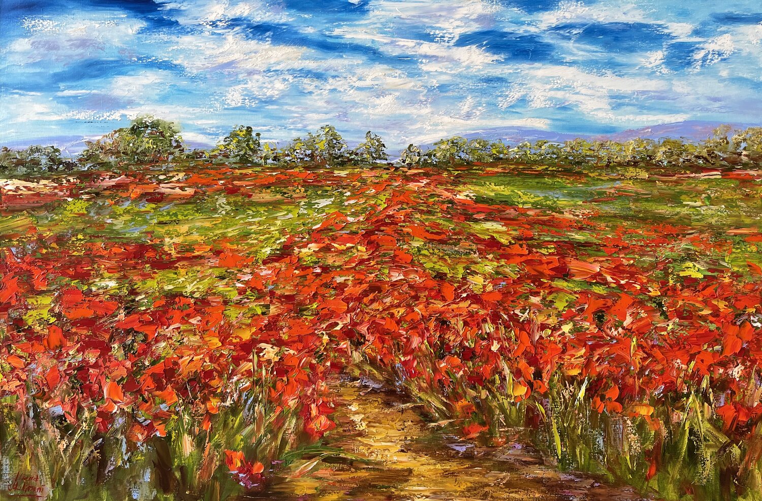 Path in the Field of Poppies Diana Malivani Originalgemälde zu verkaufen