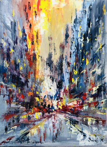 Evening city by Konrad Biro, Painting for Sale on Singulart