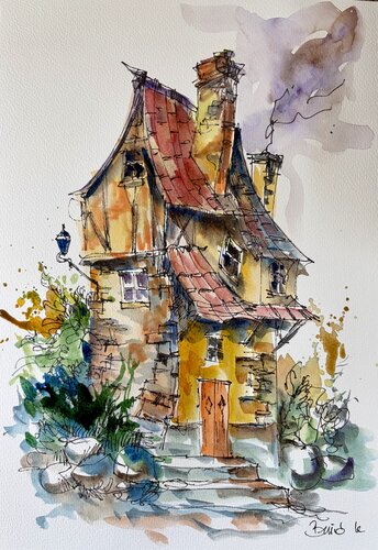 Mysterious House by Konrad Biro, 紙の作品 for Sale on Singulart