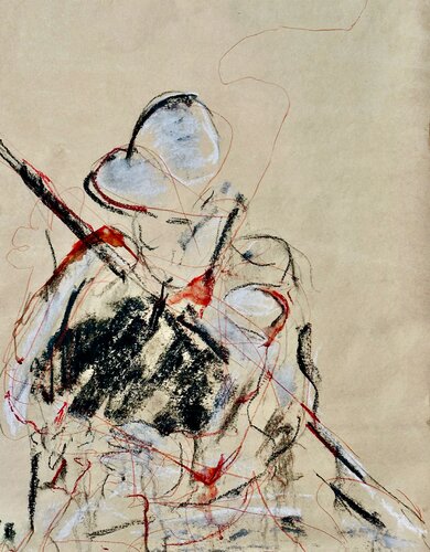 Can’t remember when I was born And I forgot when I died is een kwetsbare schets, gebaseerd op Van Gogh’s verdwenen werk The Painter on the Road to Tarascon. Op bruin papier verschijnt een fragmentarisch, spookachtig figuur, opgebouwd uit houtskool, rode d by Willem Boronski, 소묘 for Sale on Singulart