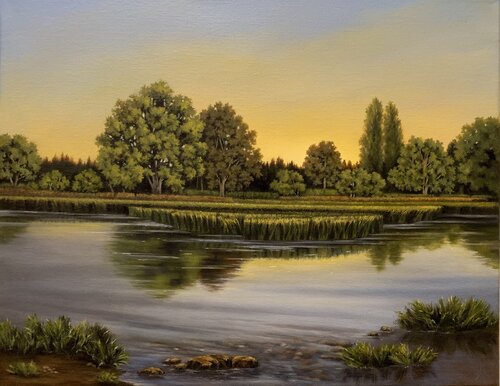 Dusk at the lake von Amal (Moly) Rashed, Malerei kaufen auf Singulart
