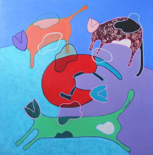 Playing  cats von Ingrid Bogaert, Malerei kaufen auf Singulart