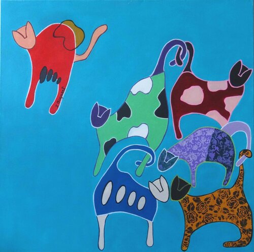 Playing  cats di Ingrid Bogaert, Pittura in vendita su Singulart
