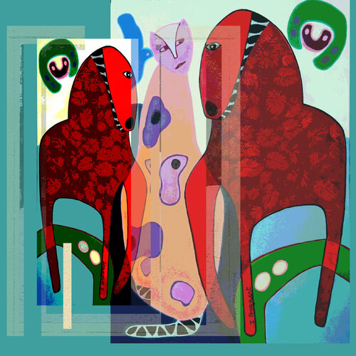 A digital collage of one of my paintings on aluminium, unlimited edition von Ingrid Bogaert, Digital kaufen auf Singulart