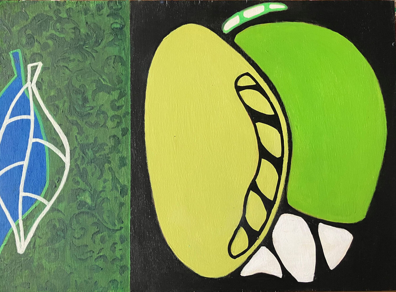 Collage painting  of an apple Ingrid Bogaert Originalgemälde zu verkaufen