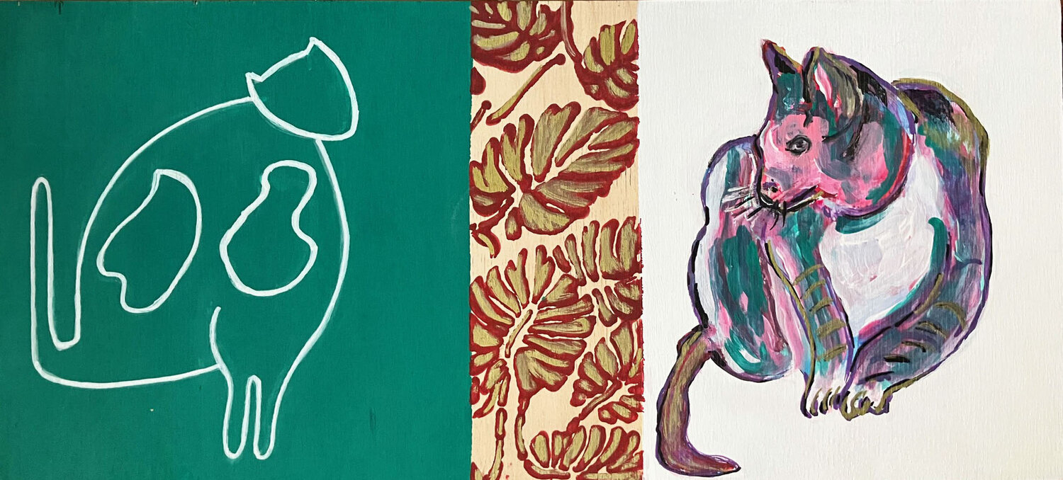 Collage painting  of a cat Ingrid Bogaert Originalgemälde zu verkaufen