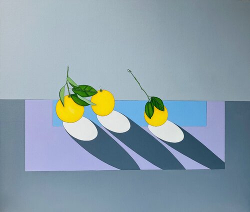 Fruitscape: Composition in Grays & Yellow von Helena Poto, Malerei kaufen auf Singulart