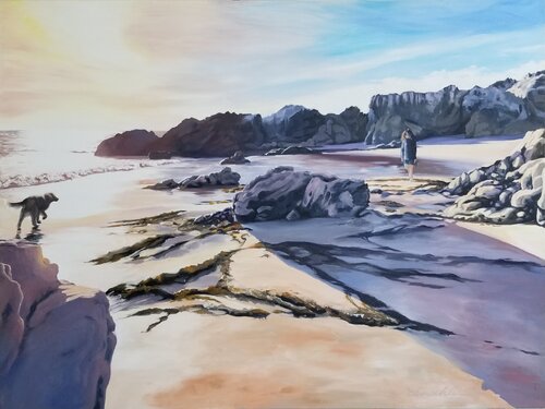 Dog Walk On The Beach von Lisa Schulaner, Malerei kaufen auf Singulart