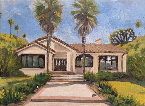 House With Palms van Lisa Schulaner, Schilderij te koop op Singulart