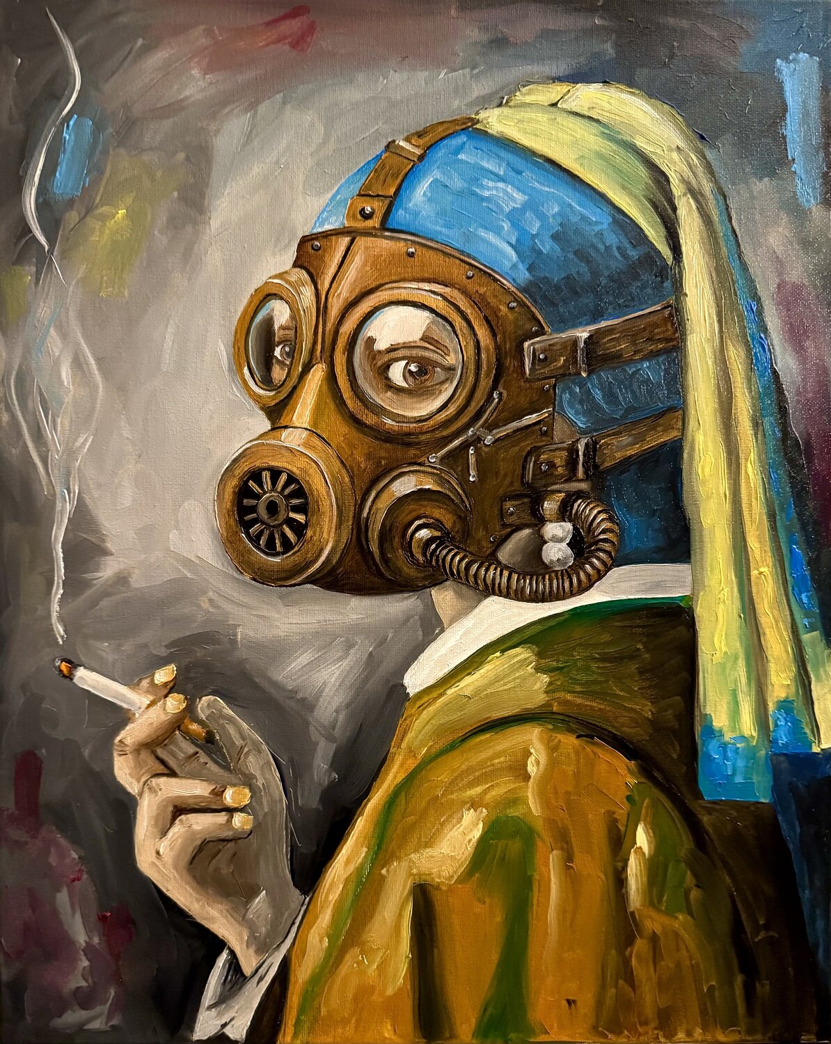 The Girl with the Gas Mask Tom Krisper Originalgemälde zu verkaufen