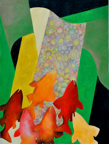 Les poissons aux fleurs von Jean Luc Portet, Malerei kaufen auf Singulart