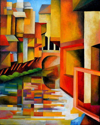 Les maisons sur l'Agout par Jean Luc Portet, Peinture en vente sur Singulart