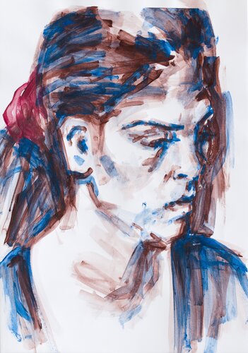 Ohne Titel (Frau mit rotem Haargummi) von Hjalmar Thelen, Malerei kaufen auf Singulart