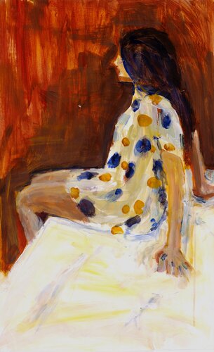 Mädchen in Tupfenkleid de Hjalmar Thelen, Pintura a la venta en Singulart