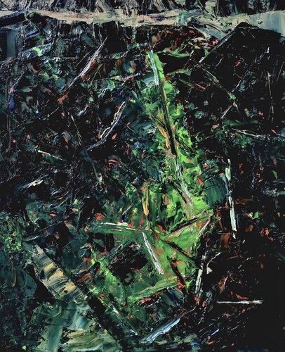 Frame and Field — Night Slope beneath the Overpass di Sherwin Wang, Pittura in vendita su Singulart