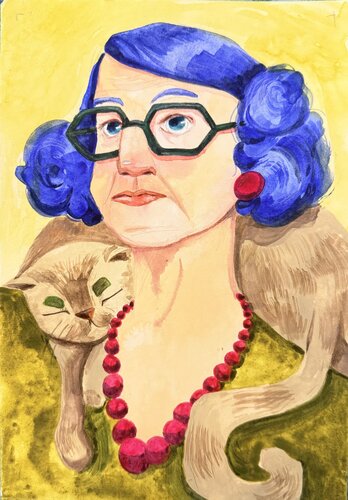 The keeper of opinions (and cats) par Margarida Pires, Peinture en vente sur Singulart