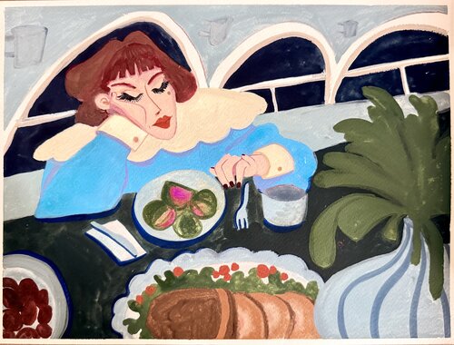 Daydreaming at the dinner table par Margarida Pires, Peinture en vente sur Singulart