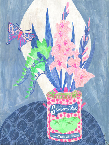 Everyday Artistry: Repurposed Elegance - Senorita Tomatillos and Gladiolas von Fiona Solley, Malerei kaufen auf Singulart