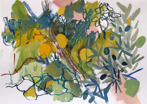 Neighboring apricot garden van Violetta Borigard, Schilderij te koop op Singulart