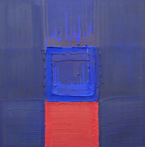 Carré bleu et rouge sur bleu van Jean-Roch Focant, Schilderij te koop op Singulart