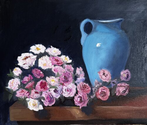 Flirting with the blue vase von Suzana Pirtovšek, Malerei kaufen auf Singulart