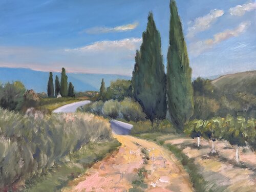 Cypres Path Thruth the vineyard de Suzana Pirtovšek, Pintura a la venta en Singulart