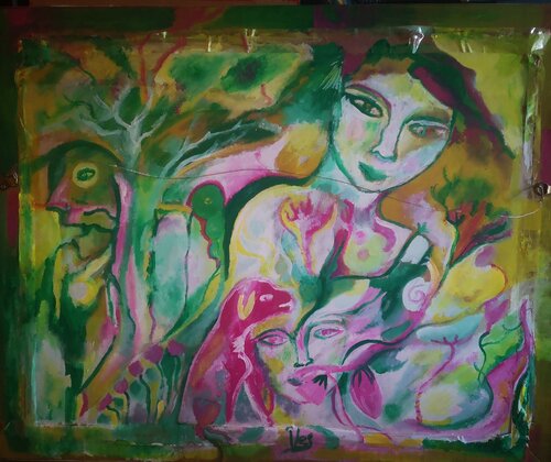 De passage dans le jardin ...le chien rose est là ! van Abricodéal ÃŽles, Schilderij te koop op Singulart