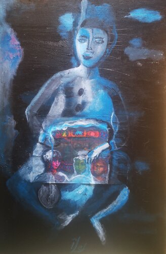 Carrousel pour Pierrot Bleu Lunaire van Abricodéal ÃŽles, Schilderij te koop op Singulart