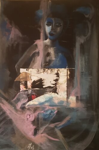 Nuages roes pour Pierrot Bleu van Abricodéal ÃŽles, Schilderij te koop op Singulart