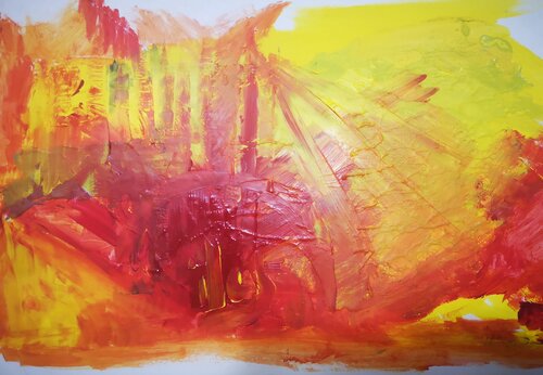 Extraction jaune et rouge dans le soleil du sourire par Abricodéal ÃŽles, Peinture en vente sur Singulart