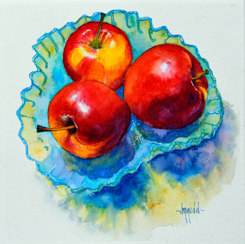 Apples in a Blue Bowl von Judy Mudd, Malerei kaufen auf Singulart