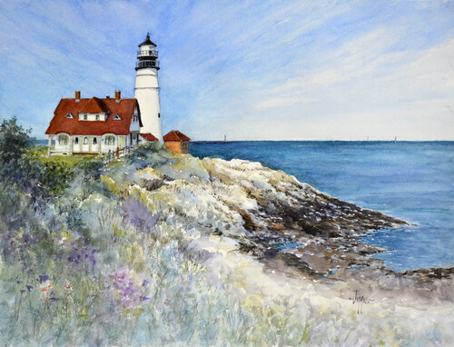 Portland Head Light by Judy Mudd, Work on Paper for Sale on Singulart