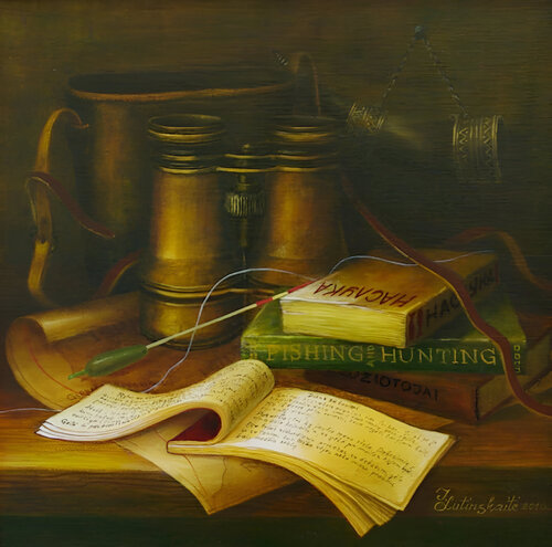 Still life with Binoculars van IRENA LUTINSKAITE, Schilderij te koop op Singulart