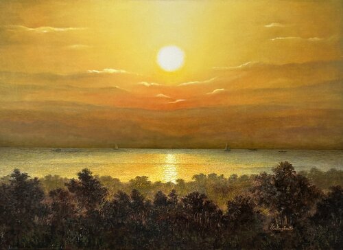 Sunset by the Lagoon de IRENA LUTINSKAITE, Pintura a la venta en Singulart