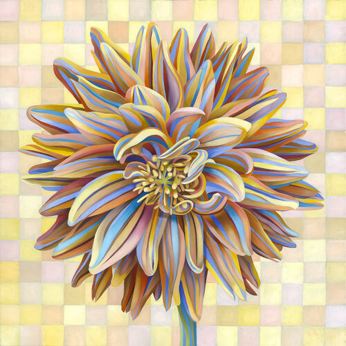 Pink & Yellow Dahlia di Kate Hoyer, Pittura in vendita su Singulart