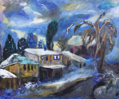 Palm in the Snow van Maria Zamani, Schilderij te koop op Singulart