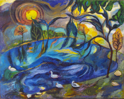 Birds and the Pond de Maria Zamani, Pintura a la venta en Singulart