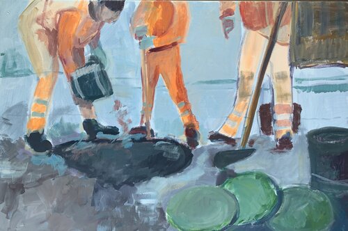 Die Strassenreparierer / Les travailleurs de l'Asphalte van Marie-Luise Zetchi Bolte, Schilderij te koop op Singulart