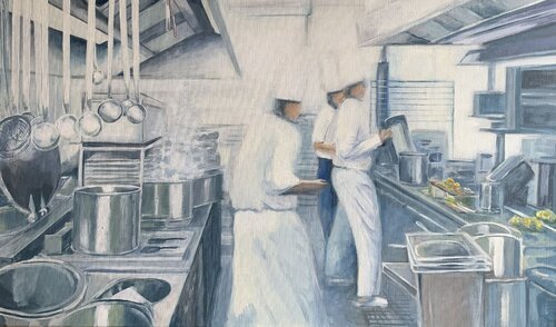 In der Großküche  / Travail dans les grandes cuisines von Marie-Luise Zetchi Bolte, Malerei kaufen auf Singulart