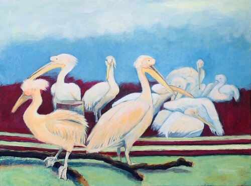 Pelikane / Pelicans au soleil by Marie-Luise Zetchi Bolte, Painting for Sale on Singulart