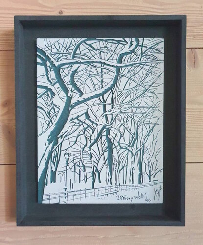 Bois gravé :" Literary Walk (I) " van yann hervis, Andere media te koop op Singulart