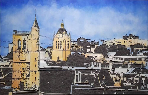 Bois gravé : Canopées de pierre "St Paul et le Beffroi" di yann hervis, Altri media in vendita su Singulart