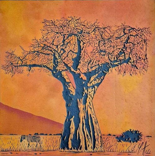 Bois gravé " Baobab au Tarangire " van yann hervis, Andere media te koop op Singulart