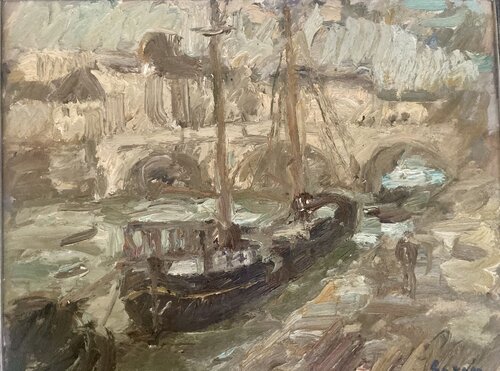 Voilier devant le Pont-Neuf, Paris von Pierre Gogois, Malerei kaufen auf Singulart